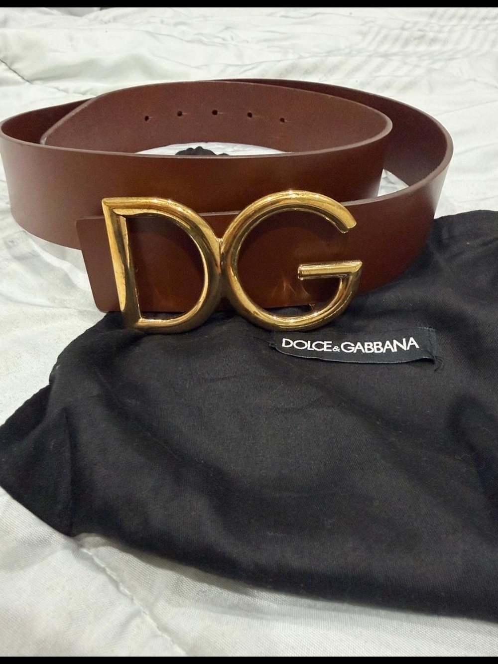Dolce & Gabbana Women's Brown Leather Belt with DG Gold Buckle